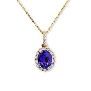 1.6cts Tanzanite Pendant in Solid 14K Gold with Natural Diamonds